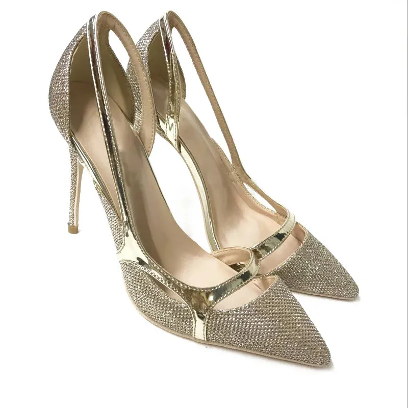 10cm champagne gold Women's Side  high heels high heels