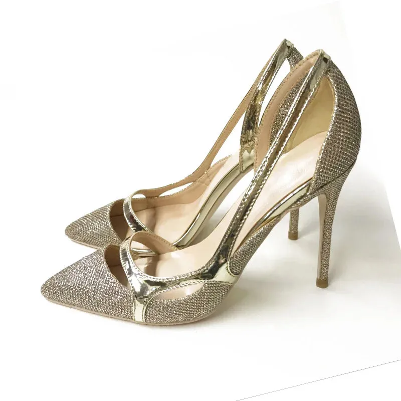 10cm champagne gold Women's Side  high heels high heels