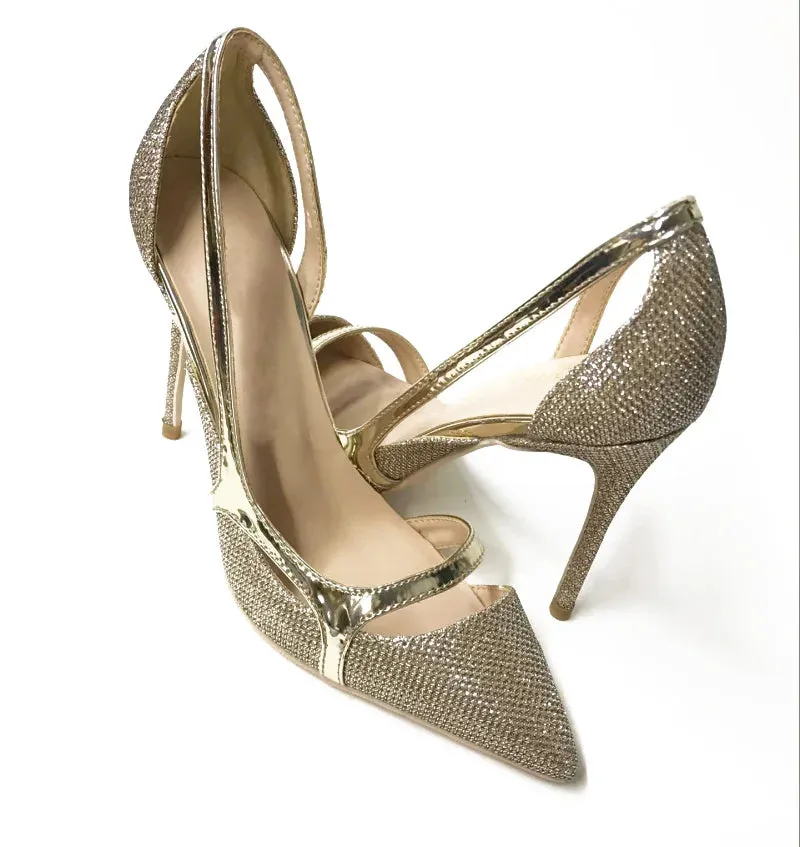 10cm champagne gold Women's Side  high heels high heels