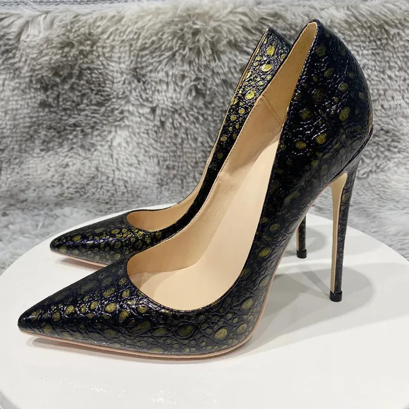 12cm classic synthetic leather shoes high heels