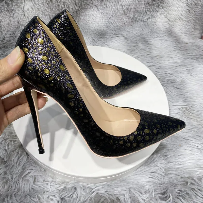 12cm classic synthetic leather shoes high heels