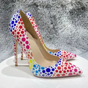12cm sexy color dot pointed high heels Women's high heels