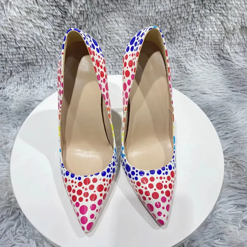 12cm sexy color dot pointed high heels Women's high heels