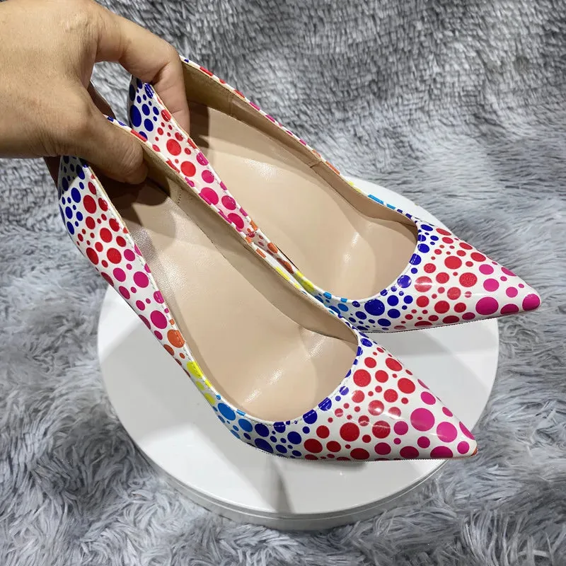 12cm sexy color dot pointed high heels Women's high heels