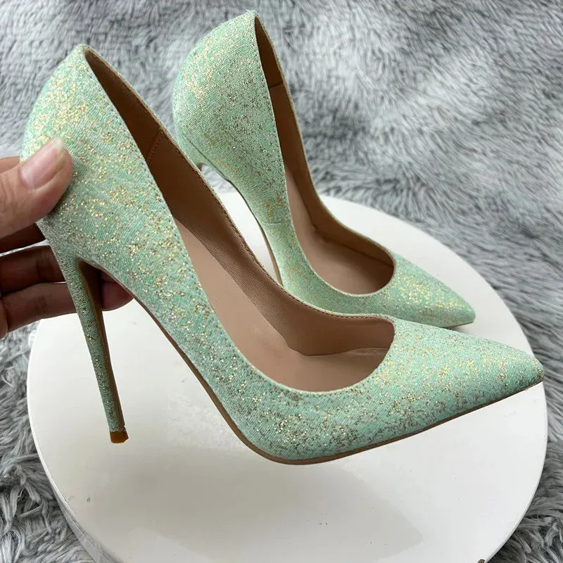 12cm Shoes Satin Women Pumps  New Purple High Heels
