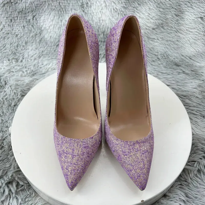 12cm Shoes Satin Women Pumps  New Purple High Heels