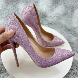 12cm Shoes Satin Women Pumps  New Purple High Heels