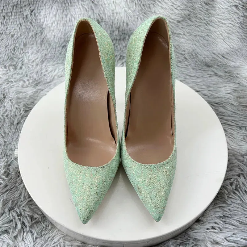 12cm Shoes Satin Women Pumps  New Purple High Heels