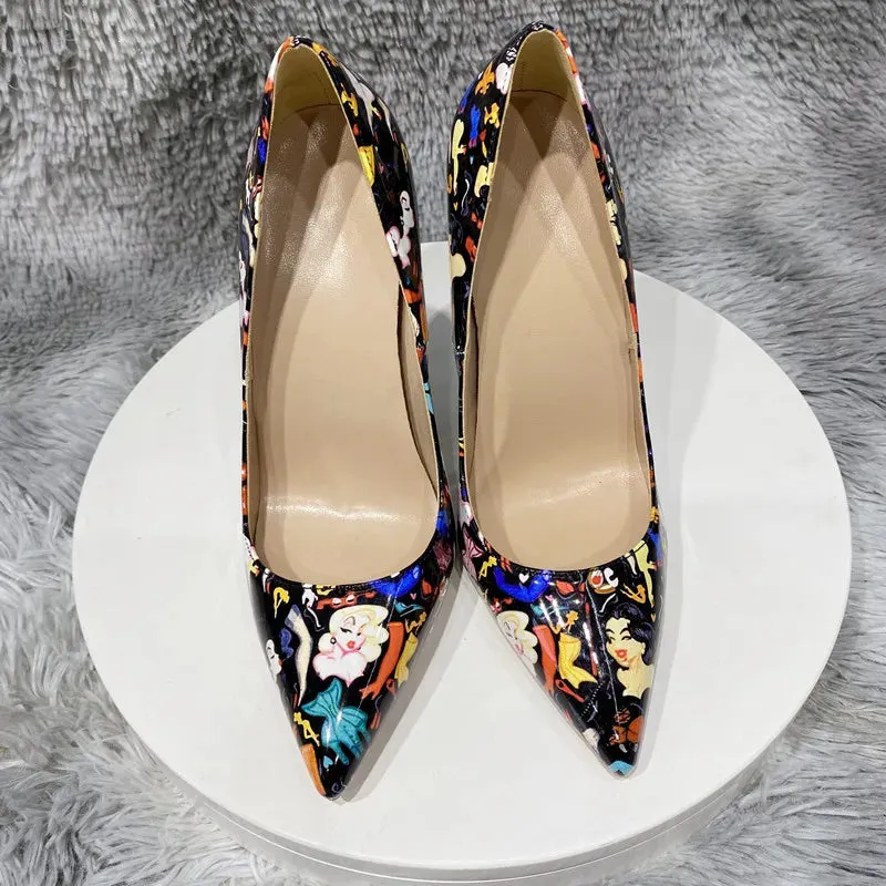 12cm Women's art graffiti high heels