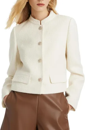 2025 Classic Tweed Blazers for Women Long Sleeve Cropped Casual Work Suit Jacket Work Blazer