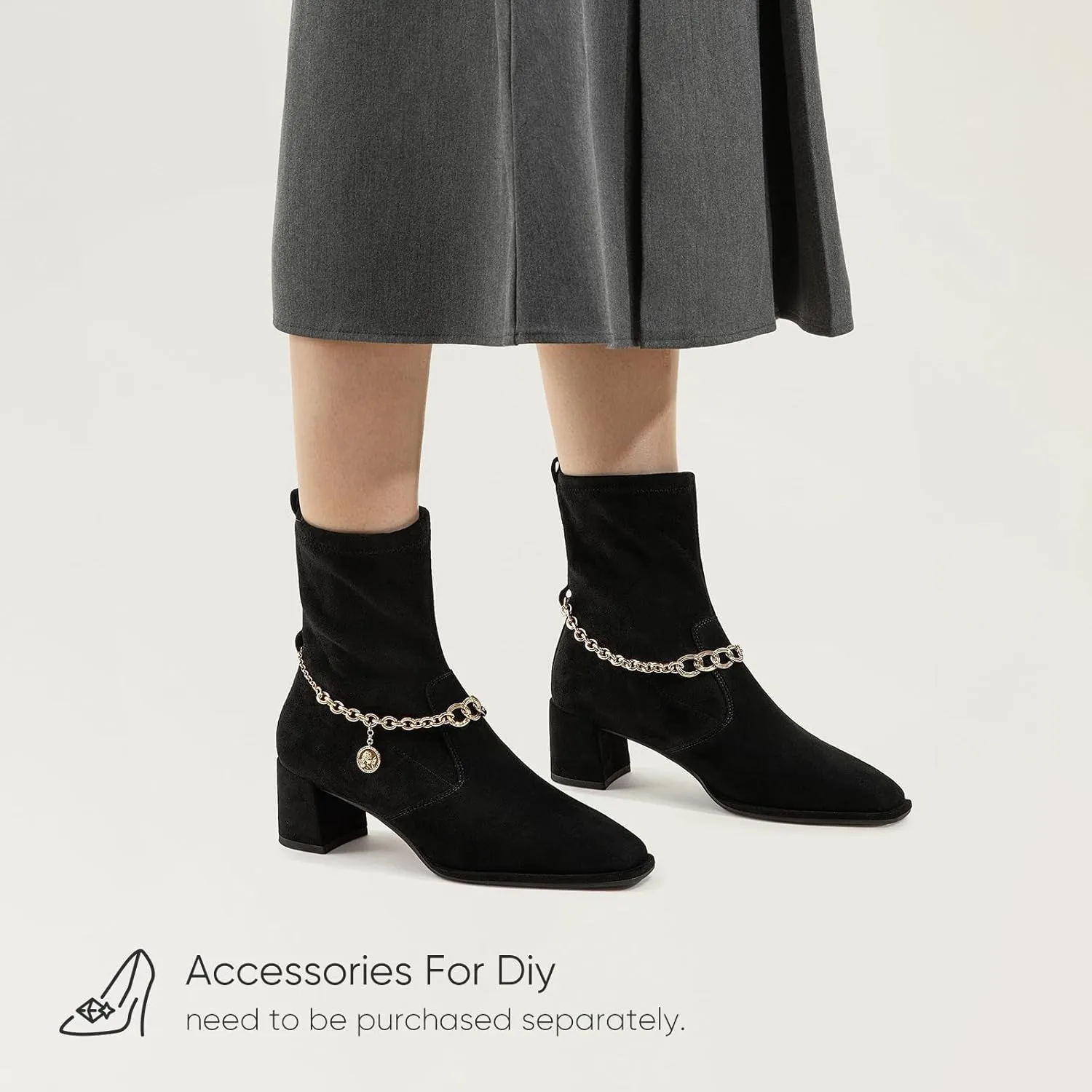 7or9 Women Mid Heel Ankle Bootie Lug Sole Chelsea Fashion Go Go Boots Knee-high Boots Wool Chunky Block Heel - Black & Brown