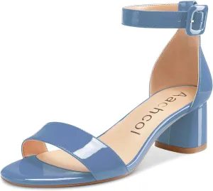 Aachcol Women Ankle Strap Sandals Chunky Block Mid Low Heel Peep Open Toe Dress Shoes Clear Cute 2 Inch