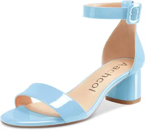 Aachcol Women Ankle Strap Sandals Chunky Block Mid Low Heel Peep Open Toe Dress Shoes Clear Cute 2 Inch