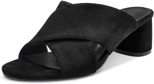 Aachcol Women Chunky Block Mid Low Heel Sandals Peep Open Toe Slip-on Dress Shoes Party Wedding Suede 2 Inch