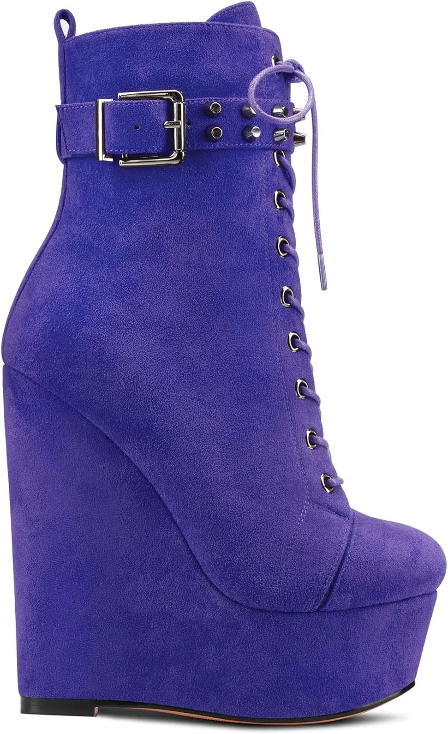 Aachcol Women Platform Ankle Boots Short Bootie Mid Calf Lace-up Rivets Close Round Toe Chunky Block Wedge High Heel Suede 6 Inch