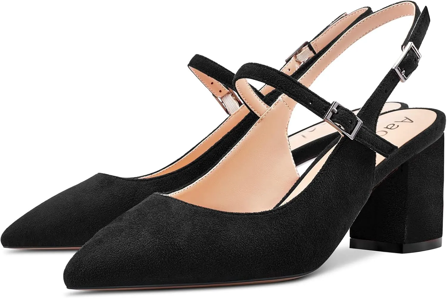 Aachcol Women Pumps Pointed Toe Ankle Strap Mary Jane Slingback Chunky Block Mid Heel Dress Shoes Suede Office Wedding Shopping 2.6 Inches