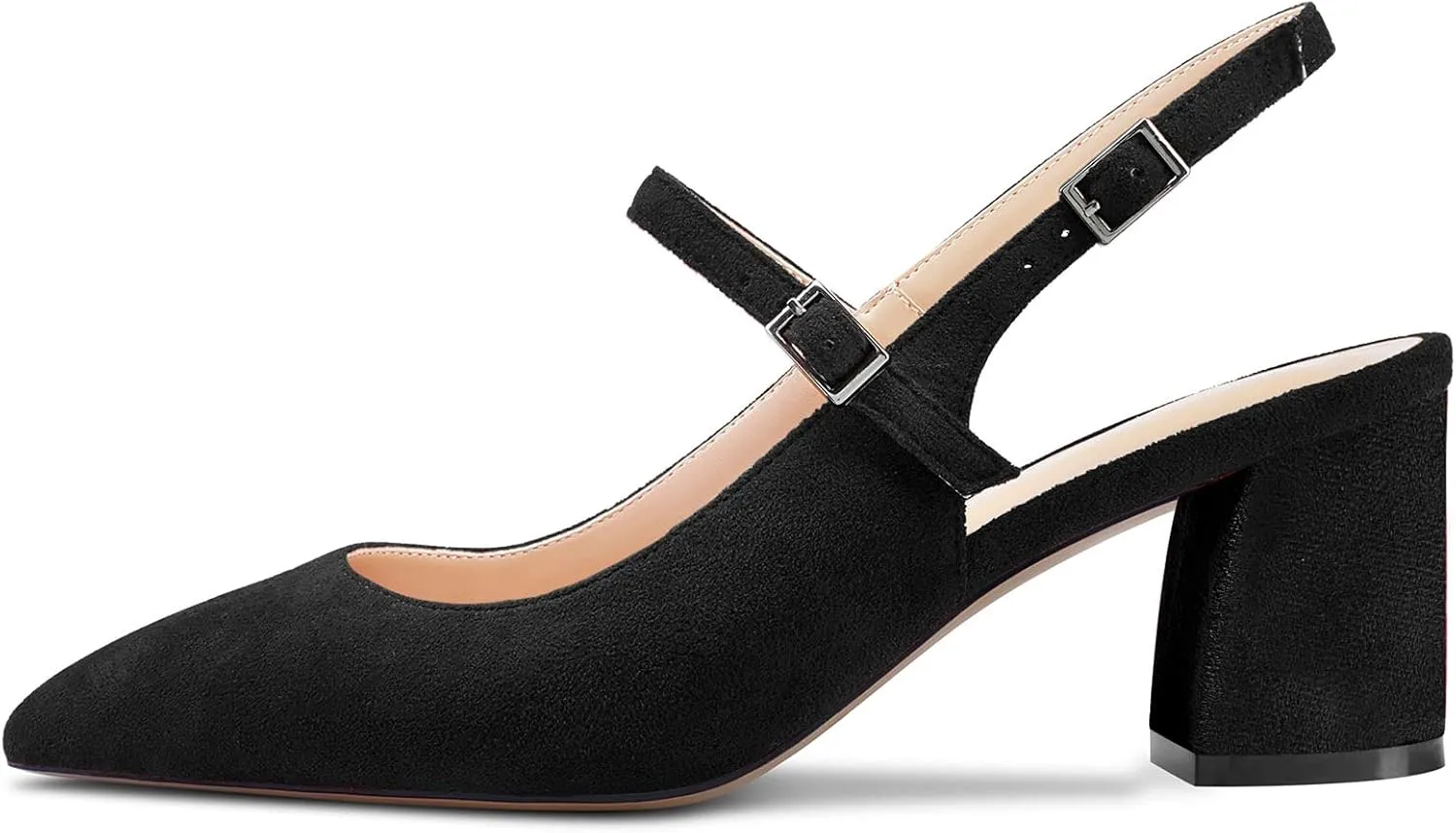 Aachcol Women Pumps Pointed Toe Ankle Strap Mary Jane Slingback Chunky Block Mid Heel Dress Shoes Suede Office Wedding Shopping 2.6 Inches
