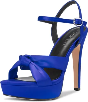 Aachcol Women Sandals Platform Peep Open Toe Ankle Strap Slingback Stiletto High Heel Dress Shoes Pumps Wedding Satin 5 Inch