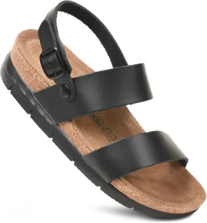AEROTHOTIC Casual Comfy Leather Platform Sandals with Arch Support Non-Slip Cute Double Strappy Open Toe Wedge Sandals for Women Great for Travel and Daily Use