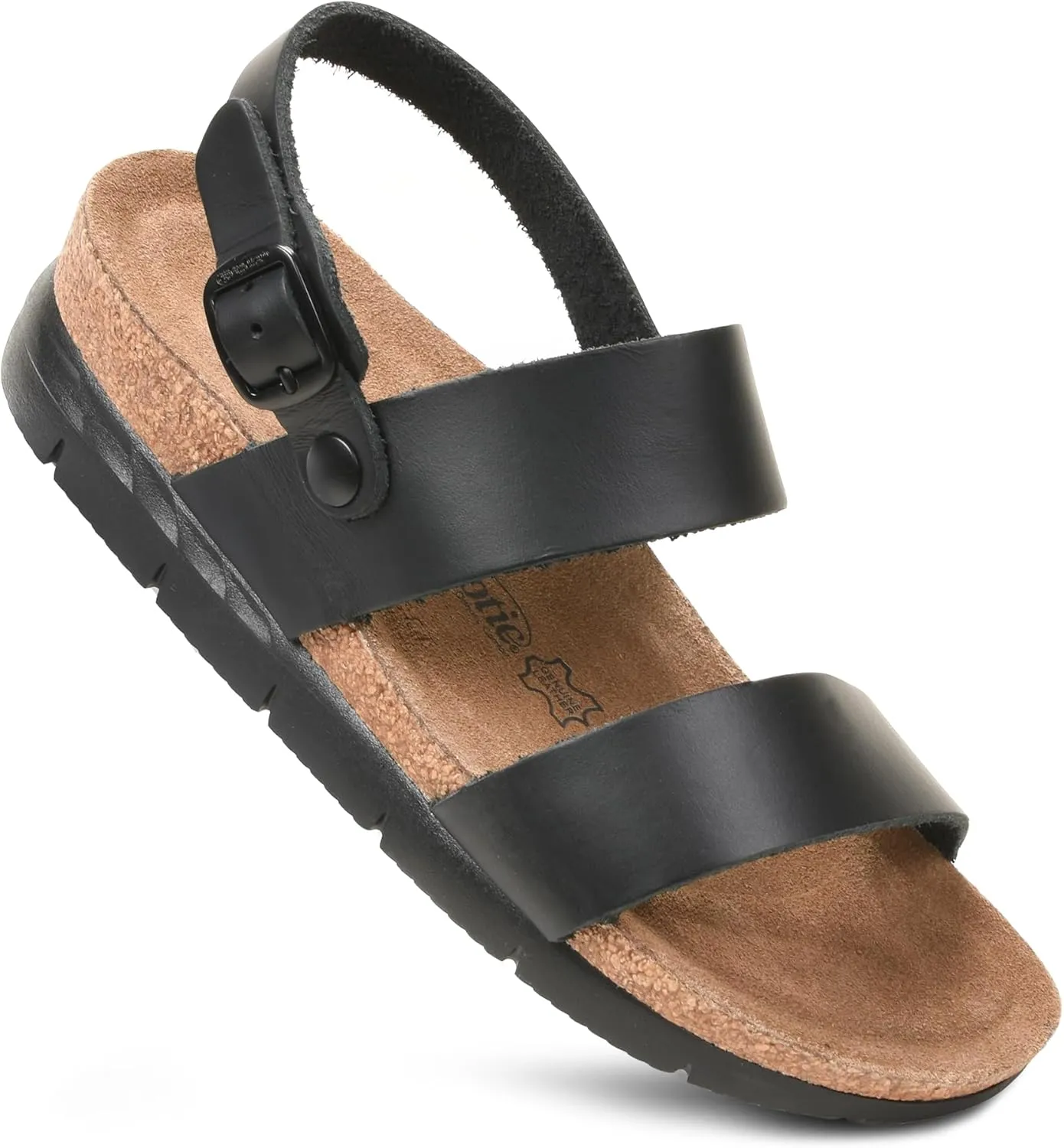 AEROTHOTIC Casual Comfy Leather Platform Sandals with Arch Support Non-Slip Cute Double Strappy Open Toe Wedge Sandals for Women Great for Travel and Daily Use