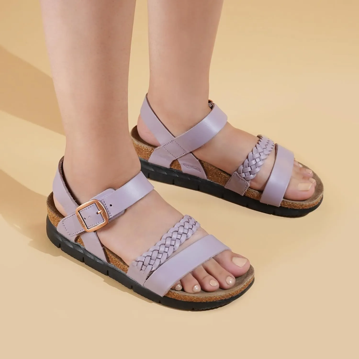 AEROTHOTIC Leather Platform Sandals with Arch Support Braided Straps Comfortable Wedge Sandals for Women Ideal for Walking Travel and Daily Use Slingback Slip-On