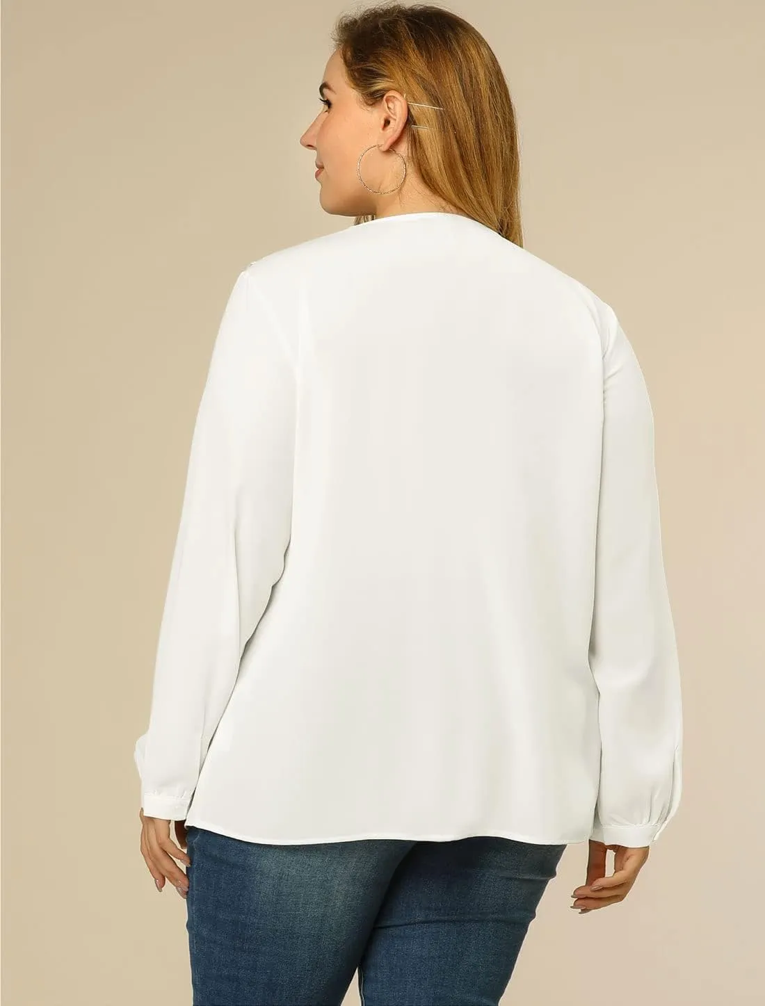 Agnes Orinda Women's Plus Size Ruffle Blouse Chiffon V Neck Work Office Long Sleeve Shirt Tops