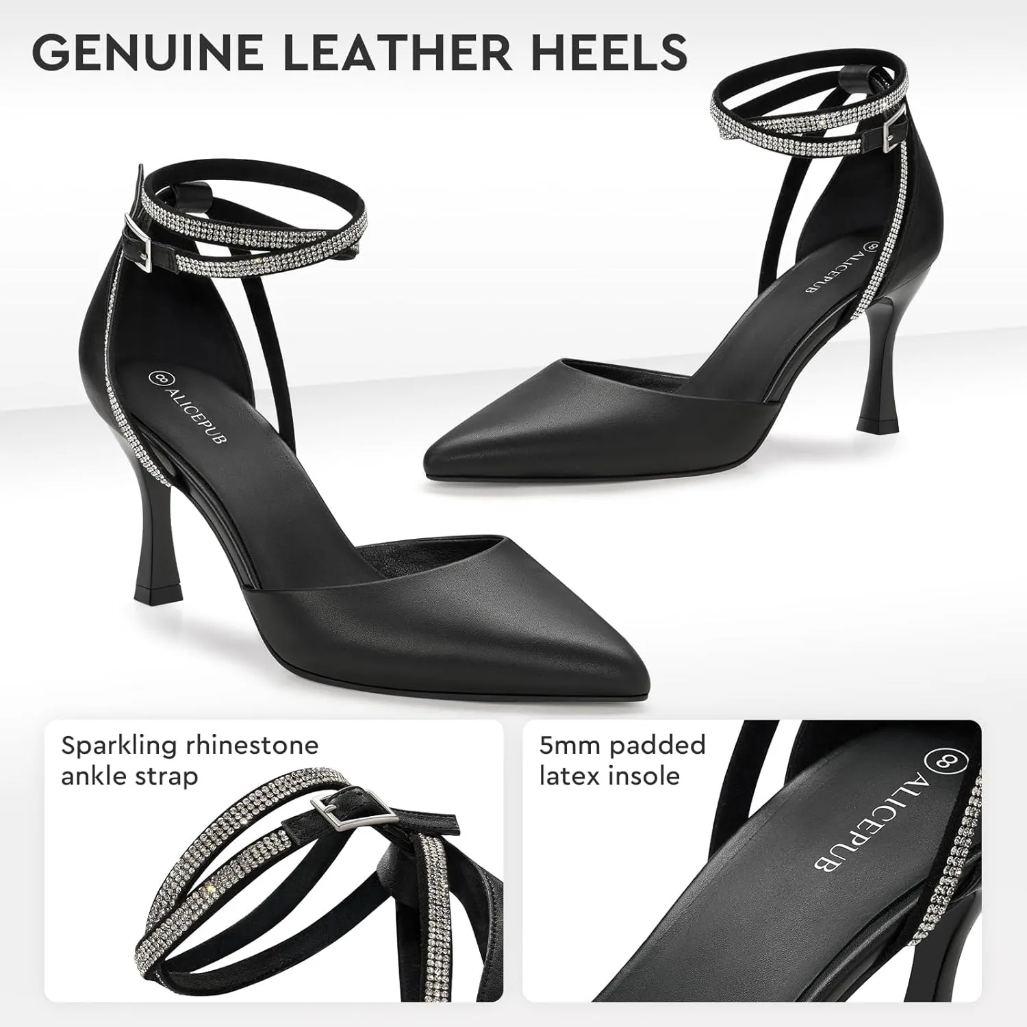 ALICEPUB Women's Closed Pointed Toe Heels Pumps Rhinestone Wedding Bridal Shoes for Bride 3Inch Stiletto Heels Dress Shoes for Women Party