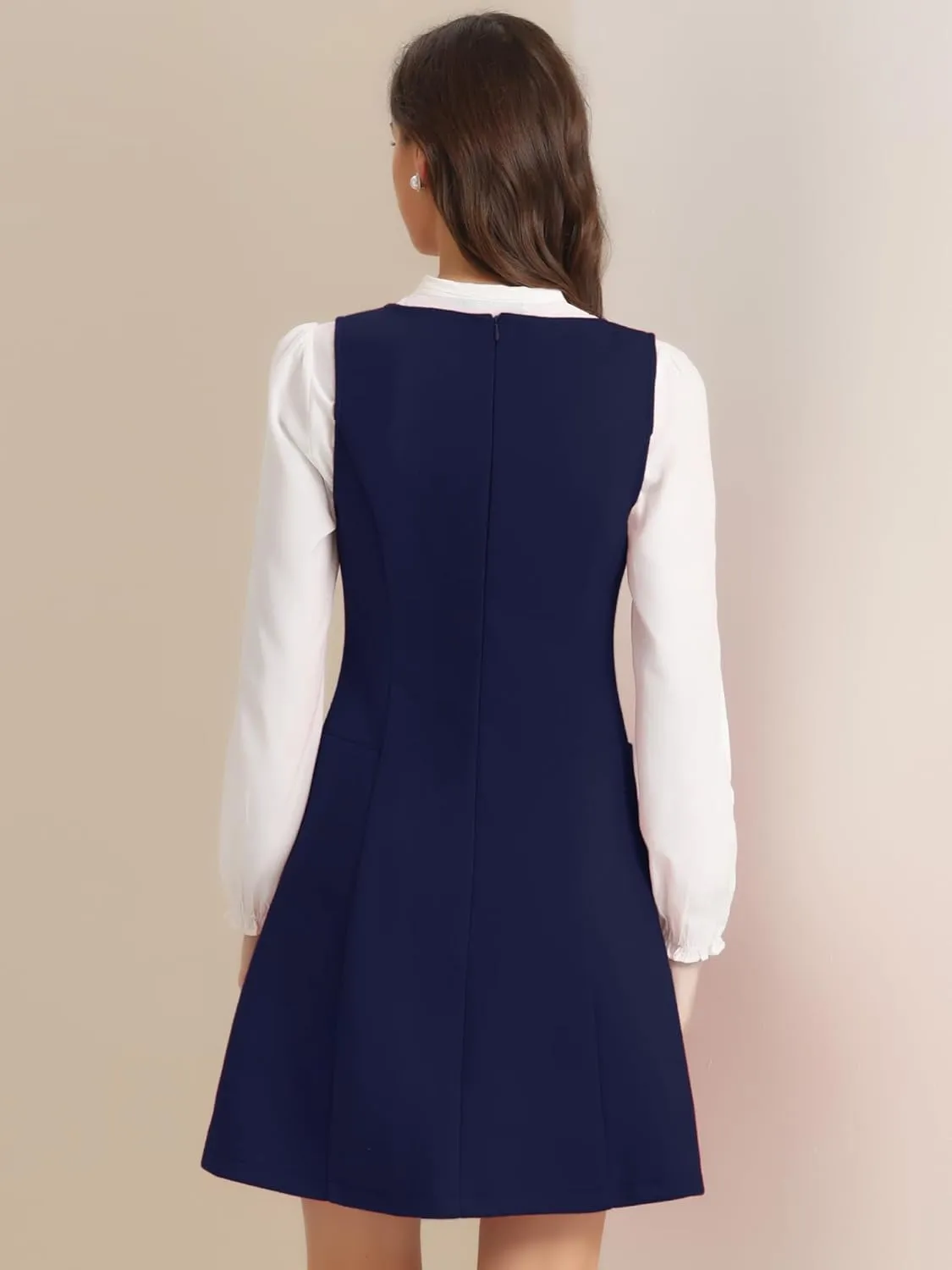 Allegra K Halloween Pinafore Dress for Women's Double Breasted Decor A-Line Overalls Dresses