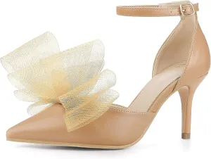 Allegra K Women's Bow Tie Ankle Strap Stiletto High Heels Pumps