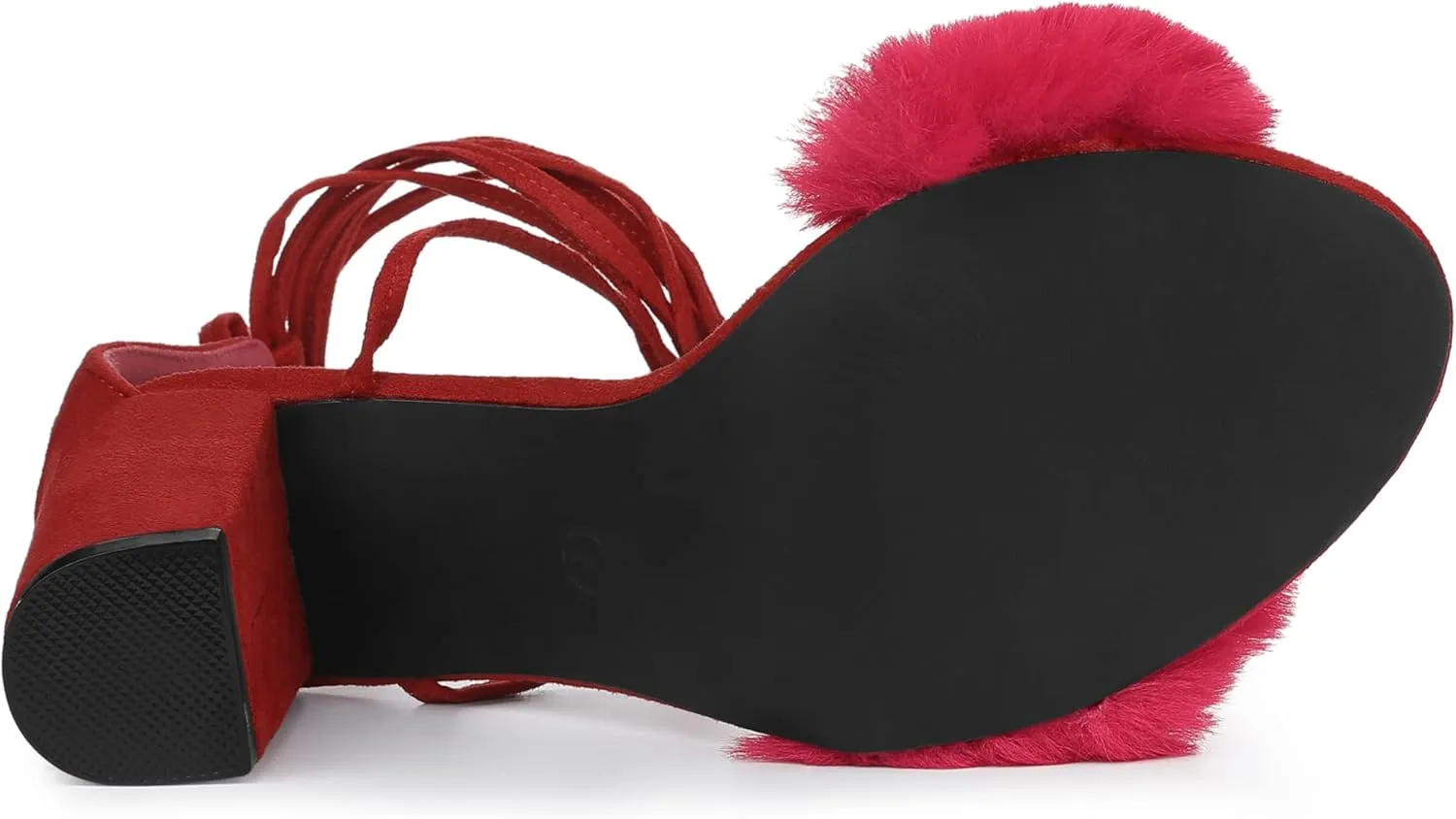 Allegra K Women's Faux Fur Lace Up Strappy Chunky Heels Sandals