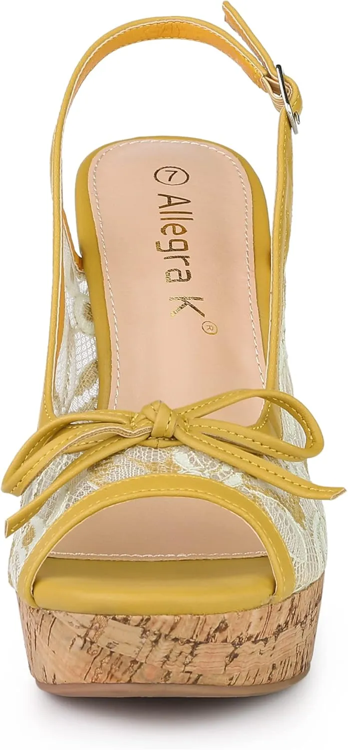 Allegra K Women's Lace Platform Wedges Wedge Heel Sandals
