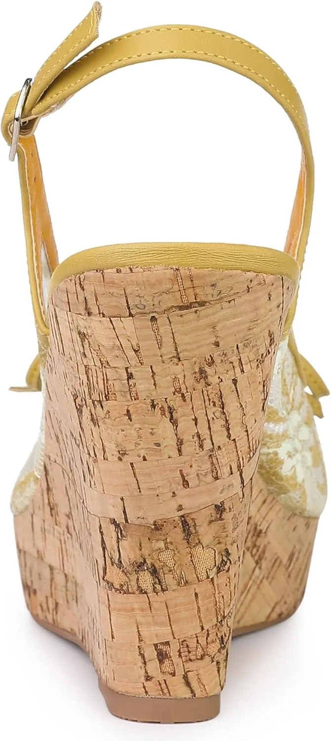 Allegra K Women's Lace Platform Wedges Wedge Heel Sandals
