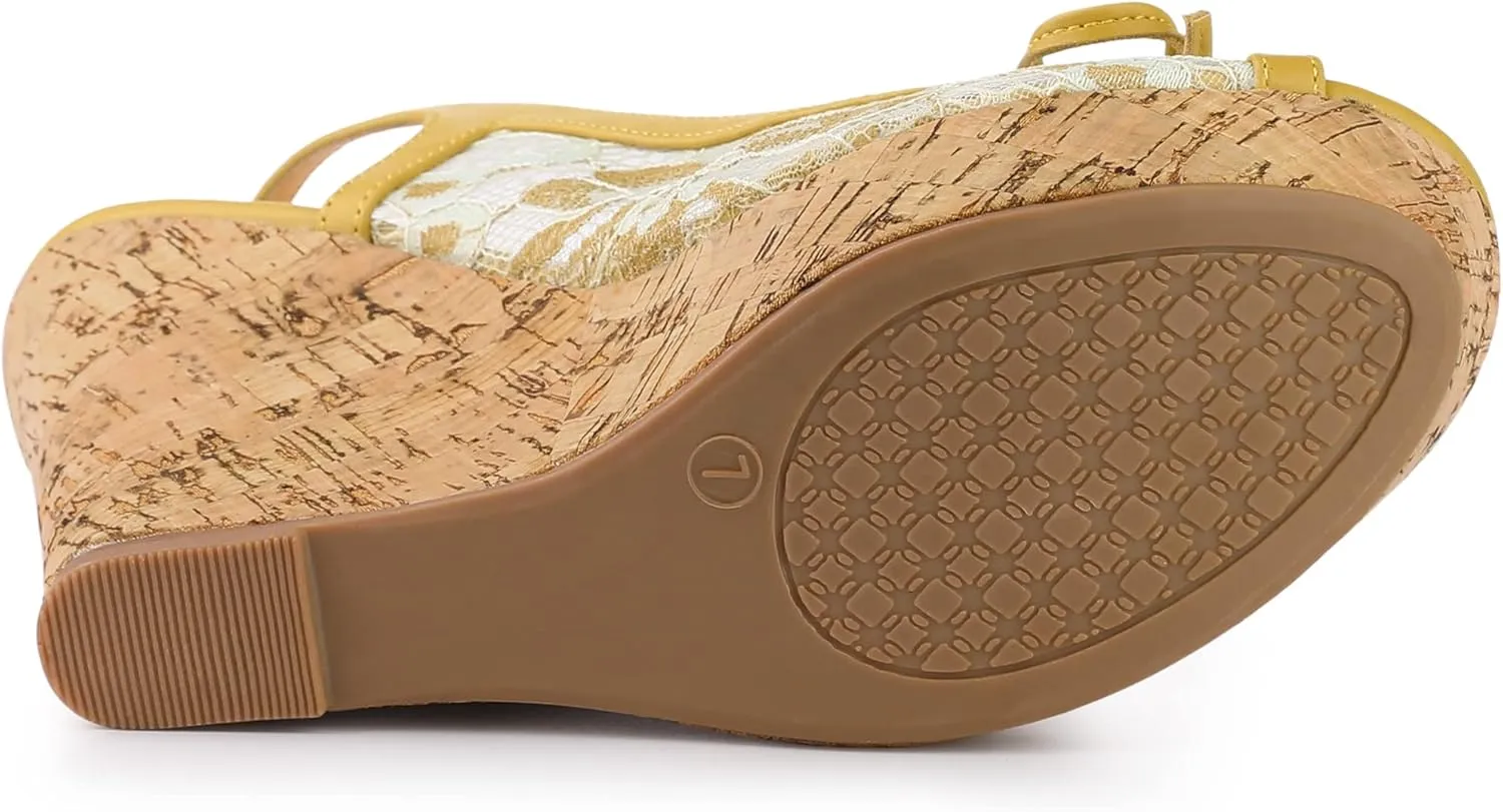 Allegra K Women's Lace Platform Wedges Wedge Heel Sandals