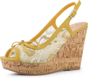 Allegra K Women's Lace Platform Wedges Wedge Heel Sandals
