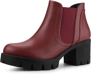Allegra K Women's Lug Sole Chunky Heel Chelsea Ankle Boots