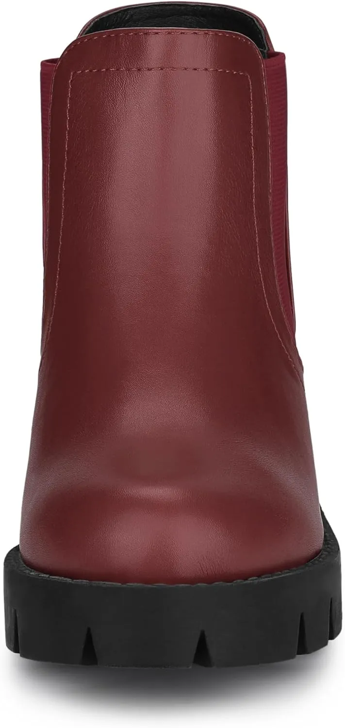Allegra K Women's Lug Sole Chunky Heel Chelsea Ankle Boots