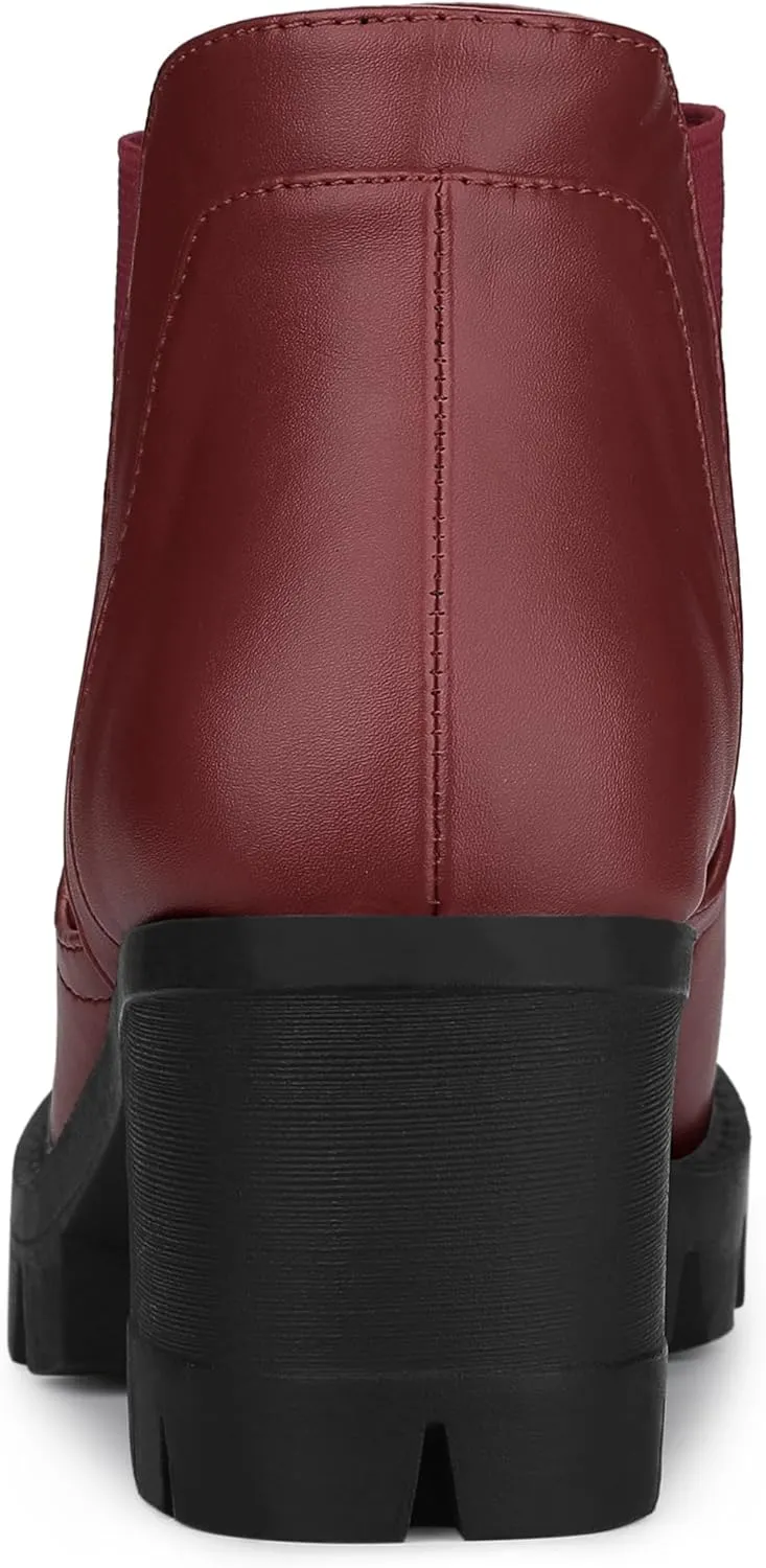 Allegra K Women's Lug Sole Chunky Heel Chelsea Ankle Boots