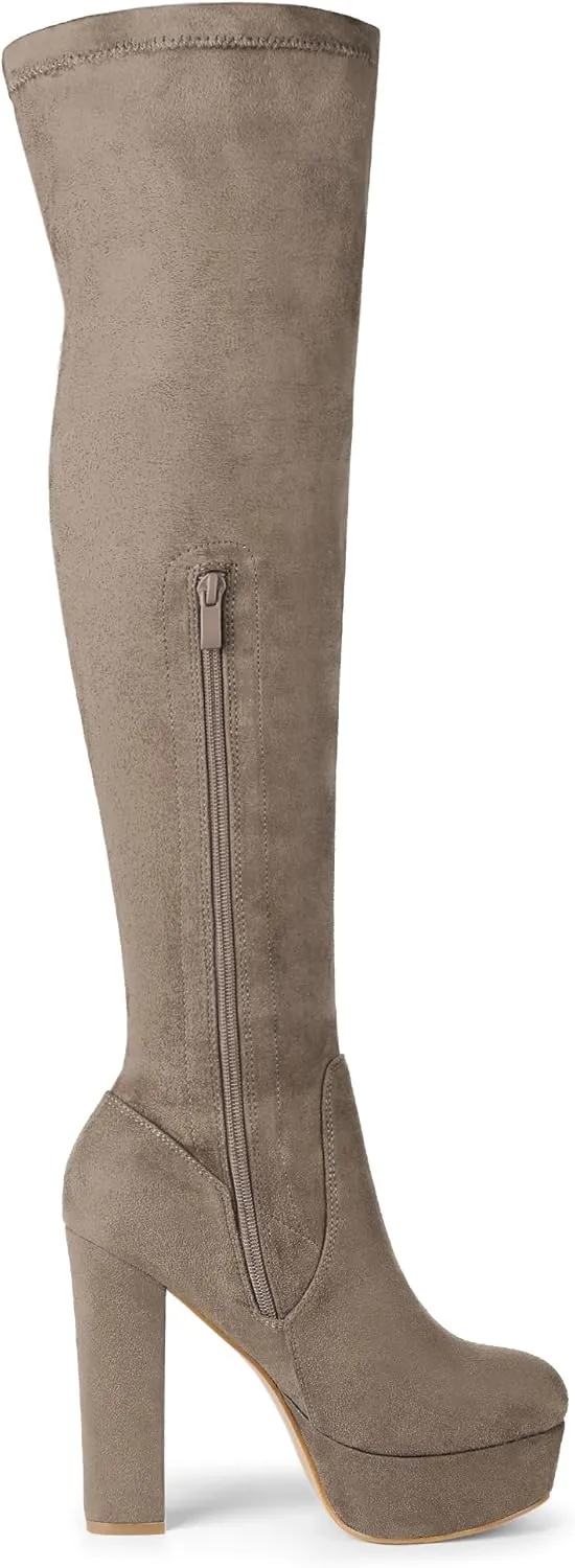 Allegra K Women's Platform Block Heel over Knee High Boots