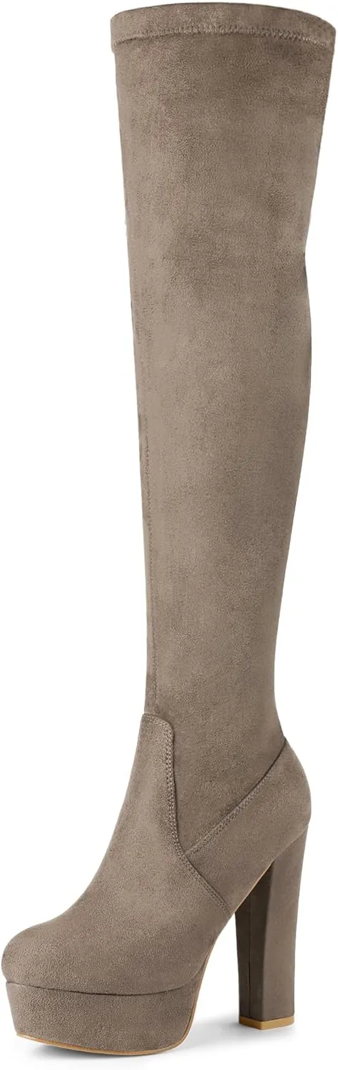 Allegra K Women's Platform Block Heel over Knee High Boots