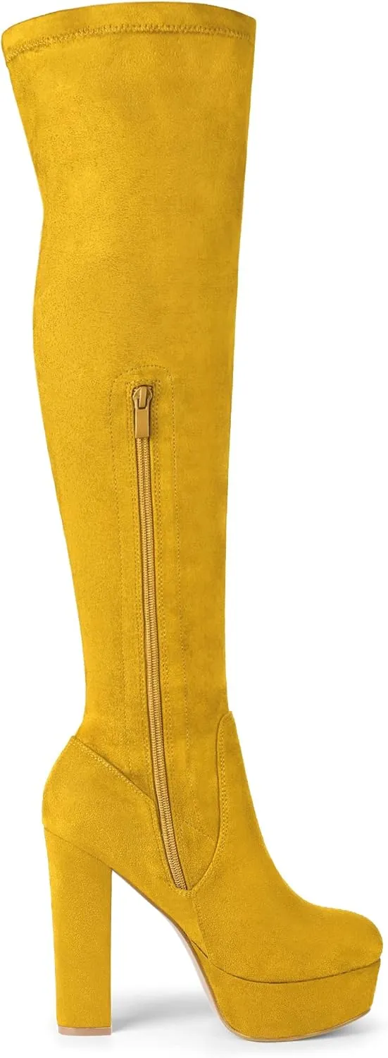 Allegra K Women's Platform Block Heel over Knee High Boots