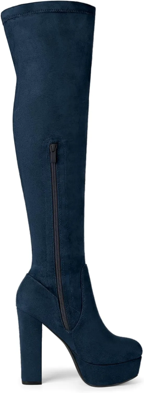 Allegra K Women's Platform Block Heel over Knee High Boots