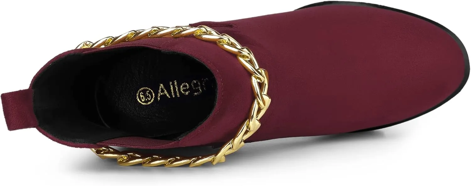 Allegra K Women's Platform Gold Chain Chunky High Heel Chelsea Ankle Boots