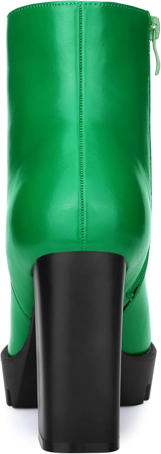 Allegra K Women's Platform Lug Sole Round Toe Side Zip Block Heeled Chelsea Boots