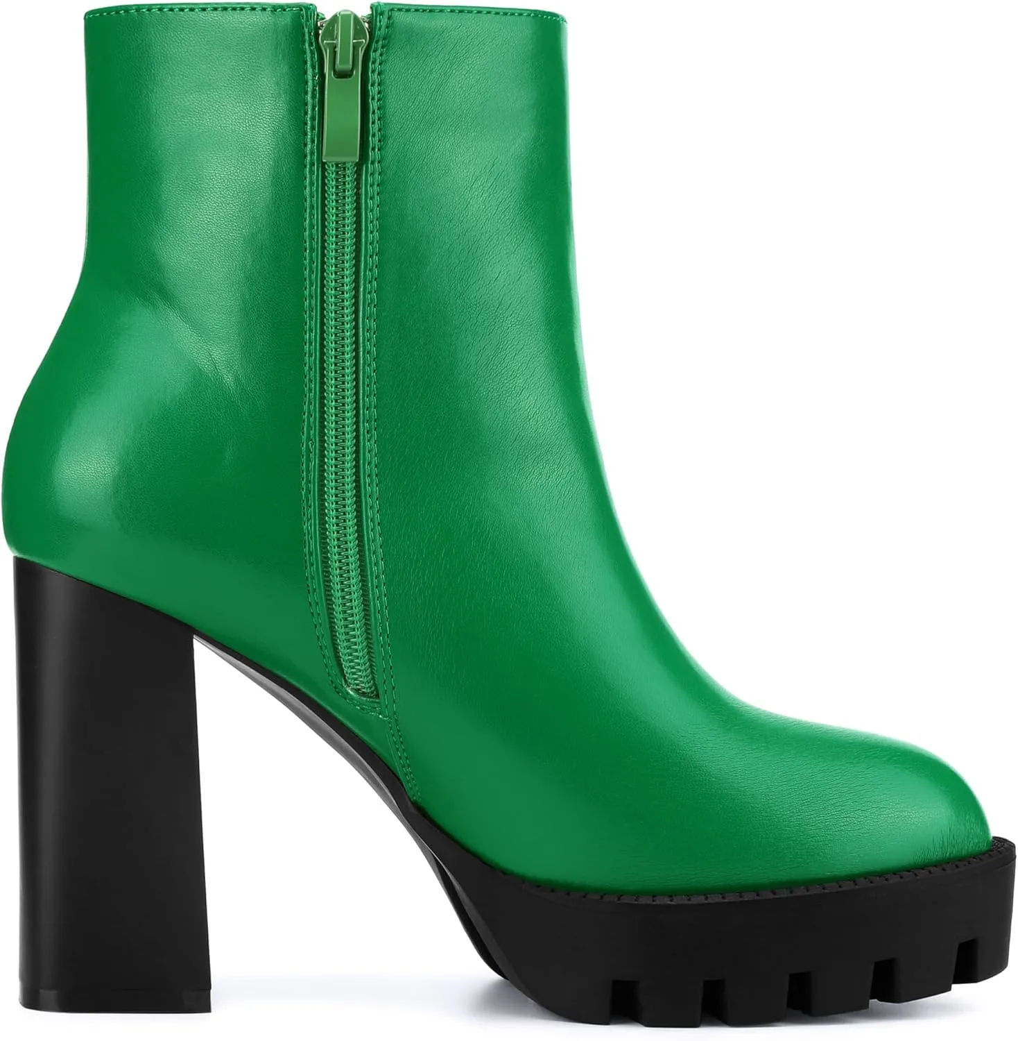 Allegra K Women's Platform Lug Sole Round Toe Side Zip Block Heeled Chelsea Boots