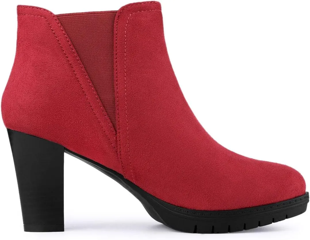 Allegra K Women's Pointed Toe Block Heel Ankle Chelsea Boots