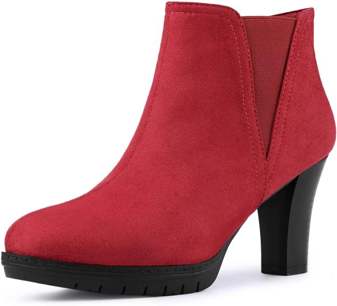 Allegra K Women's Pointed Toe Block Heel Ankle Chelsea Boots