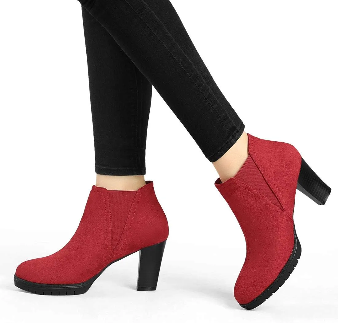 Allegra K Women's Pointed Toe Block Heel Ankle Chelsea Boots