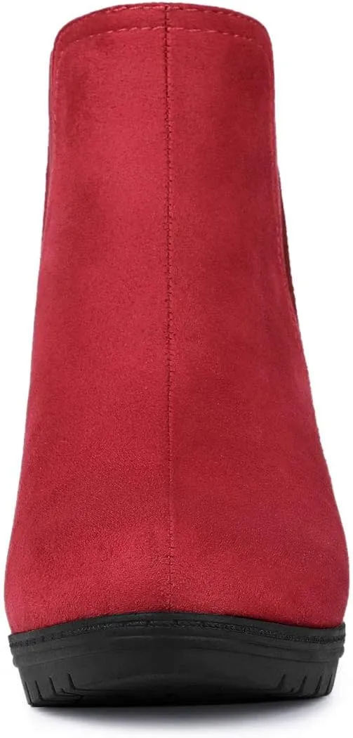 Allegra K Women's Pointed Toe Block Heel Ankle Chelsea Boots