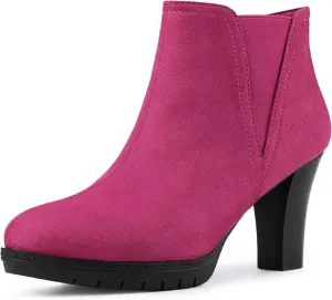 Allegra K Women's Pointed Toe Block Heel Ankle Chelsea Boots
