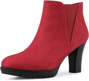 Allegra K Women's Pointed Toe Block Heel Ankle Chelsea Boots